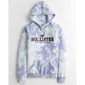 Hollister White Purple Green Tie-Dye Embroidered Logo Pullover Hoodie Sweater